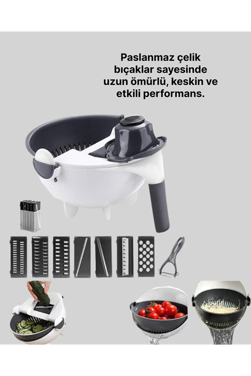 Çok Fonksiyonlu Dilimleyici ve Süzgeçli Mutfak Aparatı