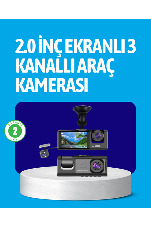 3 Kameralı Araç İçi Kayıt Cihazı  Suya ve Toza Dayanıklı Tasarım