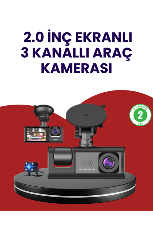 Üç Kameralı Araç Kamerası | Full HD 1080P Ön + HD İç/Arka