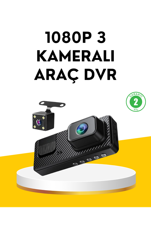 3 Kameralı Araç İçi DVR Kayıt Cihazı  Ön İç Arka Kamera Full HD