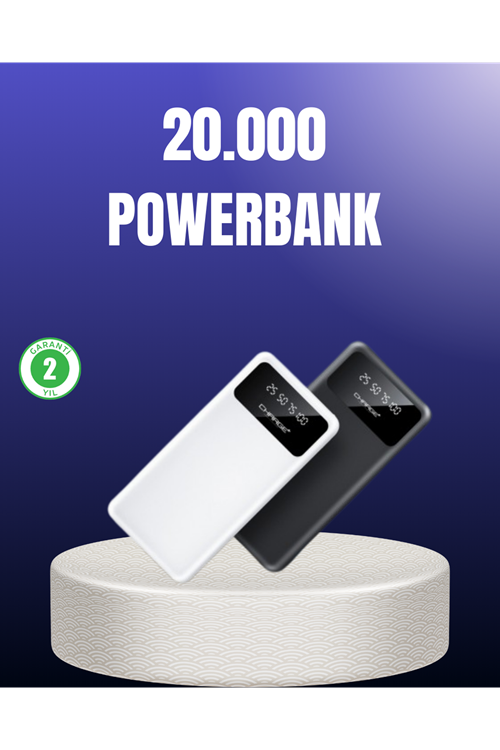 Akıllı LCD Ekranlı 20.000mAh Powerbank PD + USB + Type-C