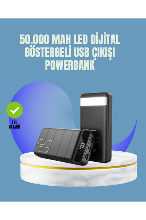 Tüm Cihazlarla Uyumlu 50.000 mAh Powerbank – Yüksek Kapasiteli, LED Gösterge ve Akıllı Koruma Fonksiyonlu