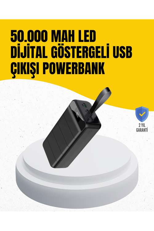 50.000 mAh Kapasiteli Powerbank – Hızlı Şarj Destekli, 4 USB Portlu, LED Işıklı Taşınabilir Enerji Deposu