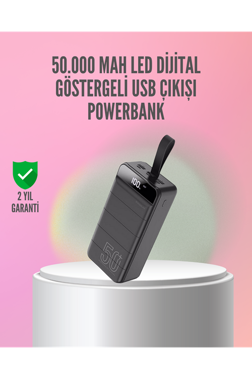 50.000 mAh Ultra Güçlü Powerbank 4 USB Çıkışlı, LED Dijital Göstergeli, Hızlı Şarj Destekli Taşınabilir Şarj Cihazı
