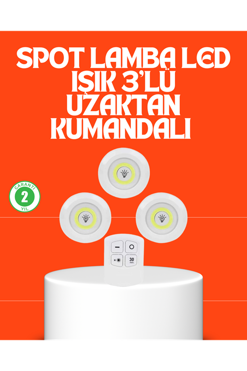 Kablosuz 3 Lü Spot Led Lamba Seti Uzaktan Kumandalı Enerji Tasarruflu Aydınlatma
