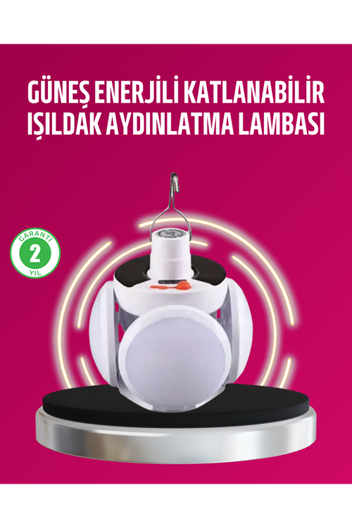 Solar ve USB Şarjlı Su Geçirmez Katlanabilir LED Lamba