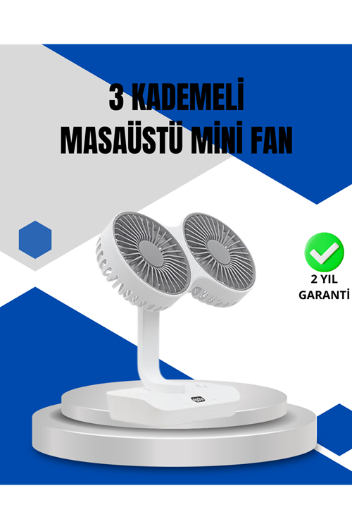 Ayarlanabilir Hızlı Çift Başlıklı Masaüstü Fan – Gece Lambalı Serinletici