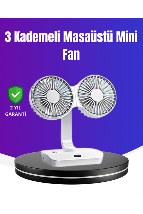 720° Döner Çift Taraflı Masaüstü Vantilatör – USB Şarjlı Sessiz Fan