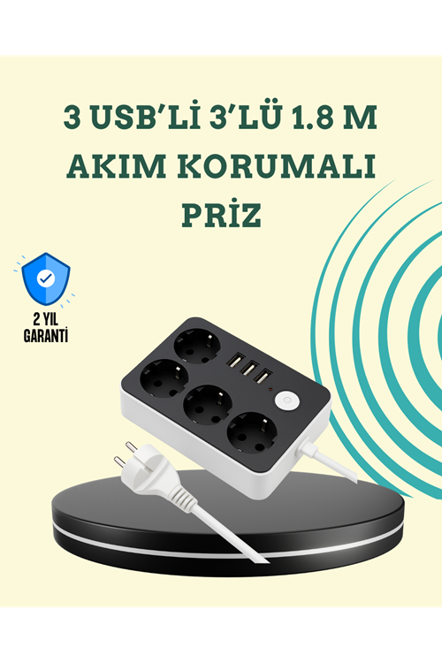7 Cihazı Aynı Anda Destekleyen 3 USB Portlu 4’lü Priz