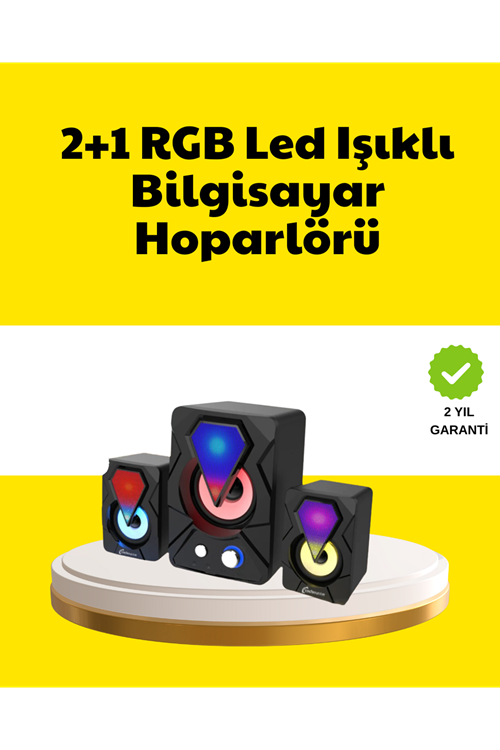 2.1 USB Bağlantılı Oyun Hoparlörü Renkli LED Işıklı