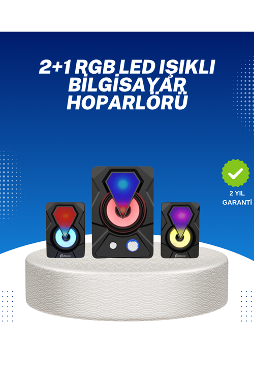 RGB Işıklı USB Hoparlör Seti 9W Çıkış Gücü Derin Bas
