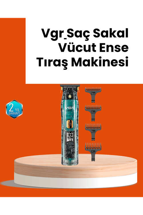 VGR V-695 Şarjlı Saç Sakal Tıraş Makinesi 2600mAh Batarya ve Kılavuz Taraklı