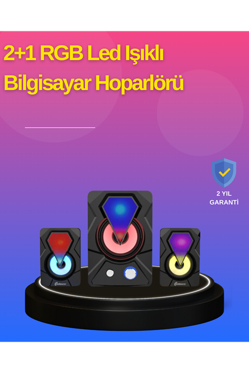 2.1 Kanal RGB LED Oyun Hoparlörü Subwoofer Destekli