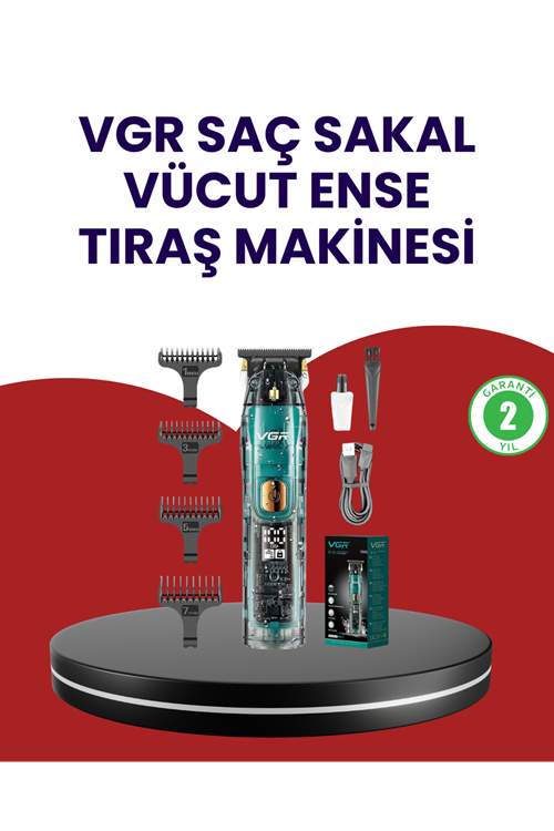 VGR V-695 Şarjlı Profesyonel Erkek Saç Sakal Tıraş Makinesi IPX7 Su Geçirmez