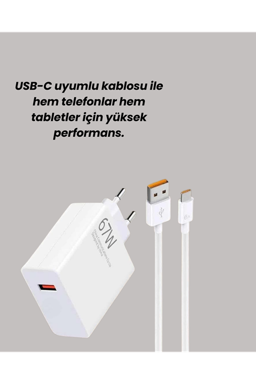 67W Hızlı Şarj Adaptörü ve Veri Aktarım Özellikli Type-C Kablo Seti