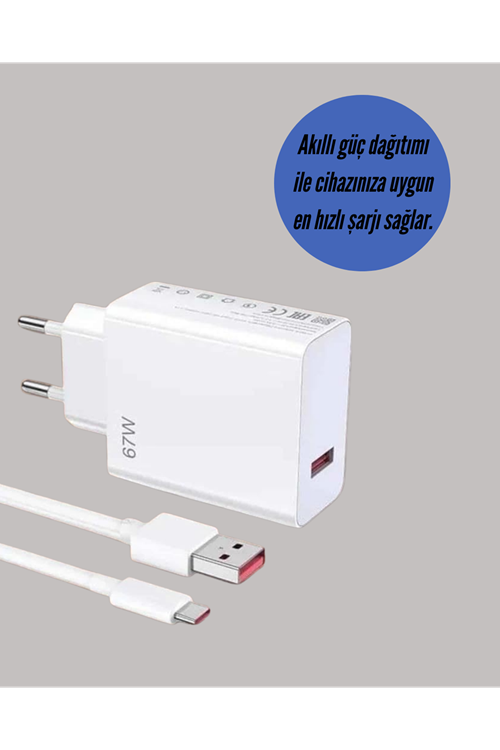 67W Turbo Hızlı Şarj Adaptörü ve Type-C Kablo Güvenli Şarj Teknolojisi