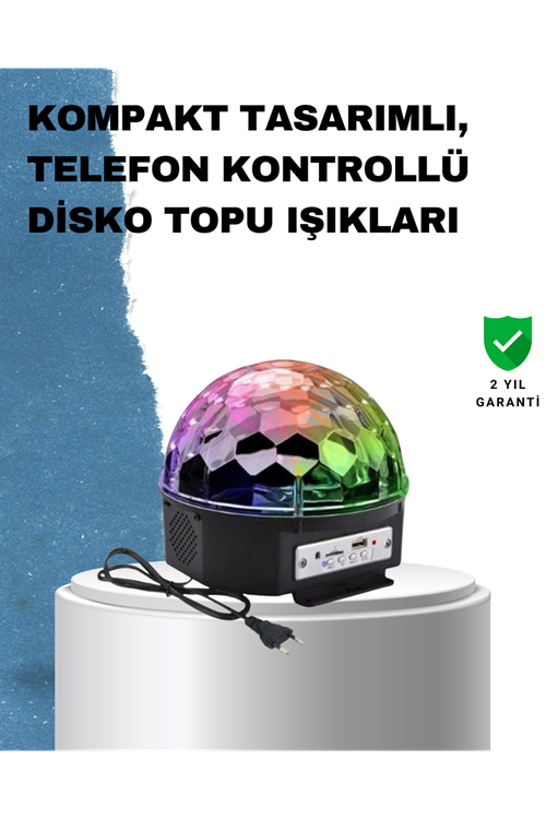 Taşınabilir RGB Disko Topu Bluetooth ve Uzaktan Kumanda Özellikli