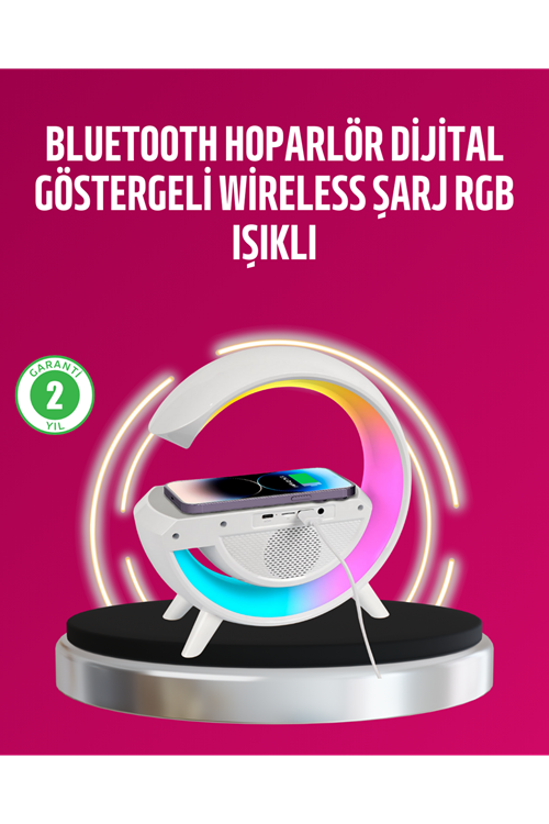 Kablosuz Şarjlı LED Masa Lambası Çalar Saat ve Beyaz Gürültü Özellikli