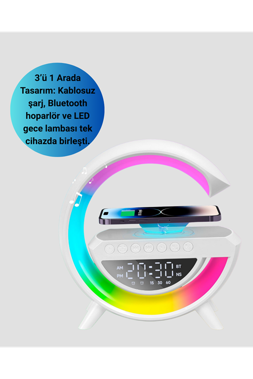 Kablosuz Şarjlı LED Masa Lambası Çalar Saat ve Beyaz Gürültü Özellikli