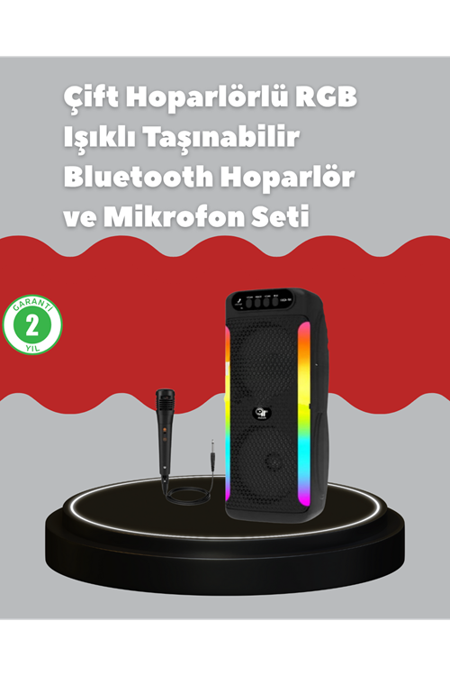 Çift 4 inç Hoparlörlü RGB Işıklı Bluetooth Ses Sistemi