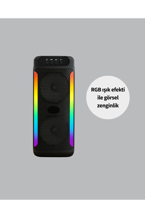 RGB Işıklı Çift Hoparlörlü Taşınabilir Bluetooth Speaker ve Mikrofon