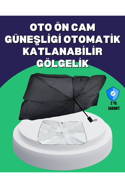 Şemsiye Tasarımlı Katlanabilir Araç Güneşliği – Geniş Uyumlu, UV Koruma