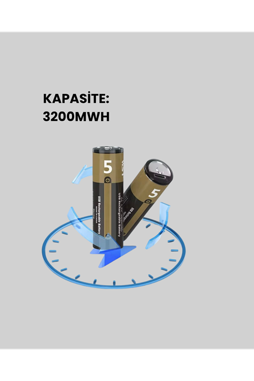 Yüksek Performanslı AA USB Şarjlı Lityum Pil | 1.5V Sabit Güç | 2’li Paket