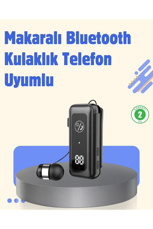 Bluetooth 5.2 Kablolu Makaralı Kulaklık | Dijital Ekran ve Titreşimli Bildirim