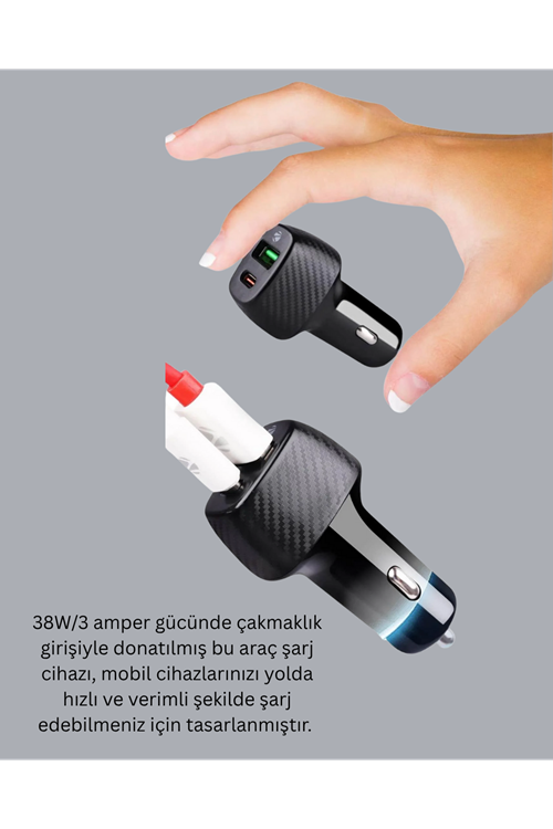 3A Güç Kapasiteli USB & Type-C Çakmaklık Şarj Adaptörü