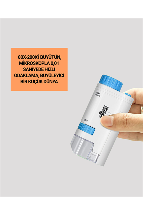 Taşınabilir LED Işıklı Cep Mikroskop – 80X–200X Büyütme