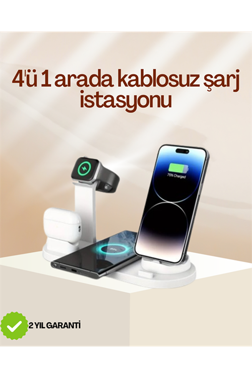 4 Cihazı Aynı Anda Şarj Edebilen Kablosuz Şarj İstasyonu – Çok Yönlü ve Pratik Tasarım