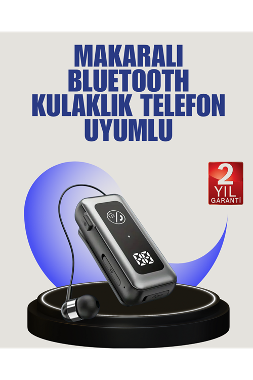 İçi Sarılabilen Kablo ve Yaka Klipsli Bluetooth Kulaklık