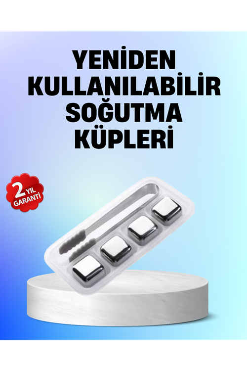 Yeniden Kullanılabilir 304 Çelik Metal Buz Küpleri 4'lü Set