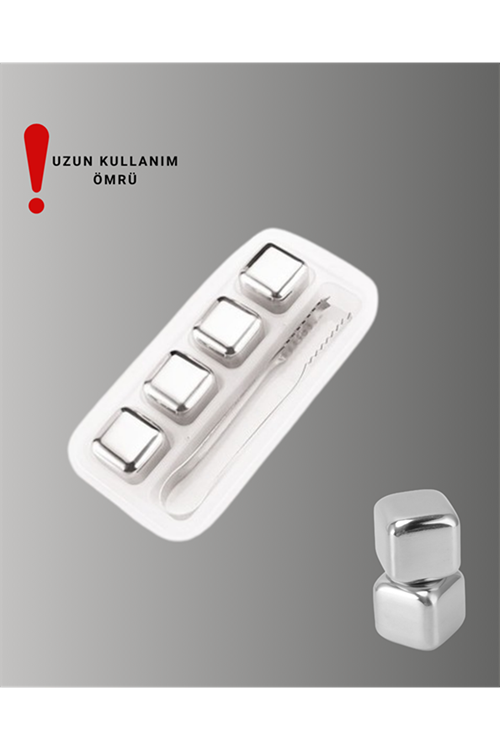 Yeniden Kullanılabilir 304 Çelik Metal Buz Küpleri 4'lü Set