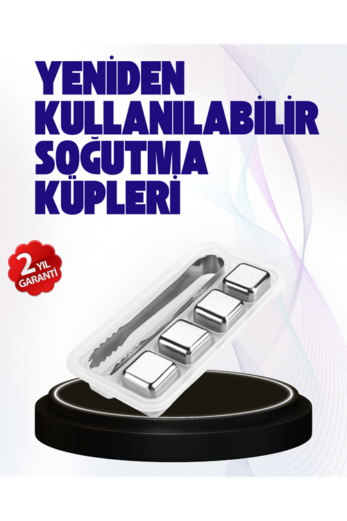 Paslanmaz Çelikten Üretilmiş Metal Buz Küpü Seti ve Buz Klipsi