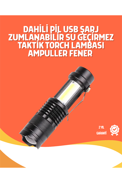 Şarjlı LED El Feneri - 14500 Pil Dahil, 4 Işık Modu, Mini Boy