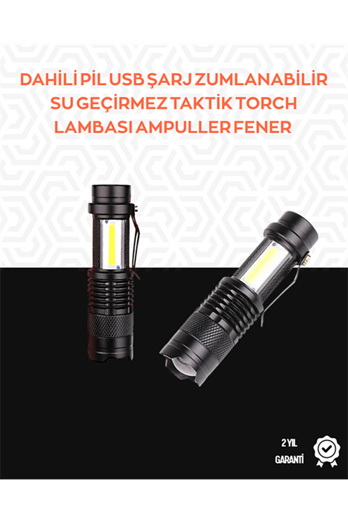 Taşınabilir Şarjlı LED Fener - 4 Modlu, 2000LM, Ayarlanabilir Odak