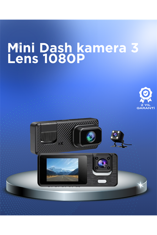 1080P 3 Kameralı Araç DVR – Döngü Kayıt ve Geri Görüş Özellikli