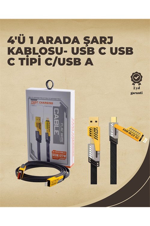 4'ü 1 Arada Metal Hızlı Veri Kablosu – 65W Güç, 27W iPhone Desteği, 480Mbps Aktarım