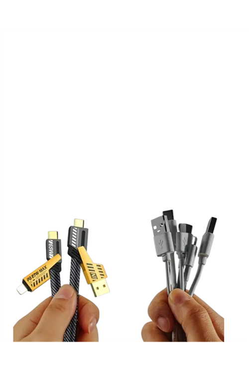 65W 4'ü 1 Arada Çoklu Şarj Kablosu – USB-C, USB-A, Lightning, Veri ve Şarj Desteği