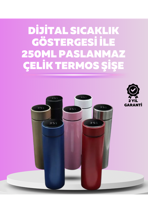 LED Sıcaklık Ölçerli 250 ml Yalıtımlı Termos Şişe