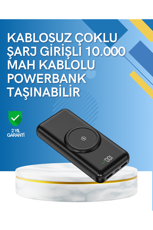 iPhone ve Android Uyumlu 10000mAh Powerbank – Hem Kablolu Hem Kablosuz