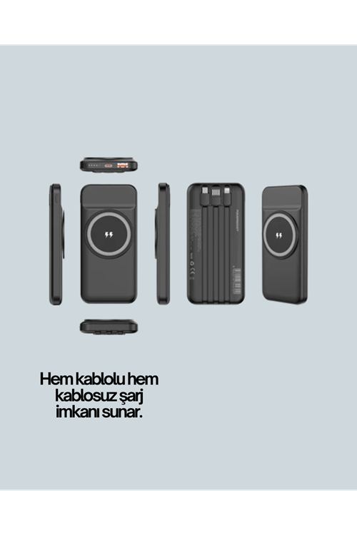 iPhone ve Android Uyumlu 10000mAh Powerbank – Hem Kablolu Hem Kablosuz