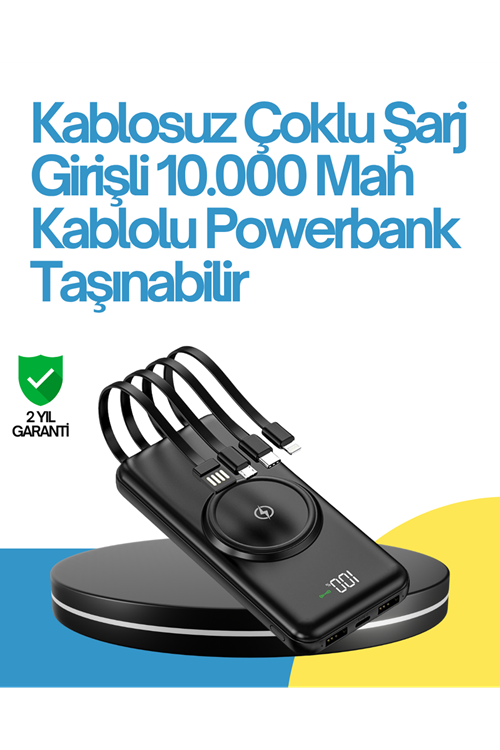 10000mAh Kablosuz ve Hızlı Şarj Destekli Powerbank – Taşınabilir Şarj Gücü