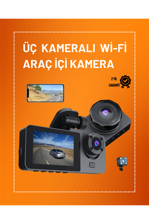 Full HD Çözünürlüklü Üç Kameralı Araç İçi Kamera – Park ve Sürüş Güvenliği