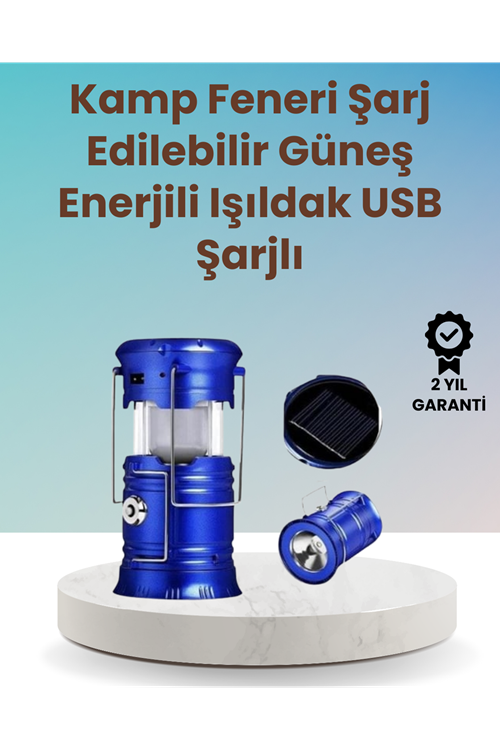 Şarj Edilebilir Güneş Enerjili Kızaklı Kamp Feneri – USB Çıkışlı, Katlanabilir, Dayanıklı ve Çok Fonksiyonlu