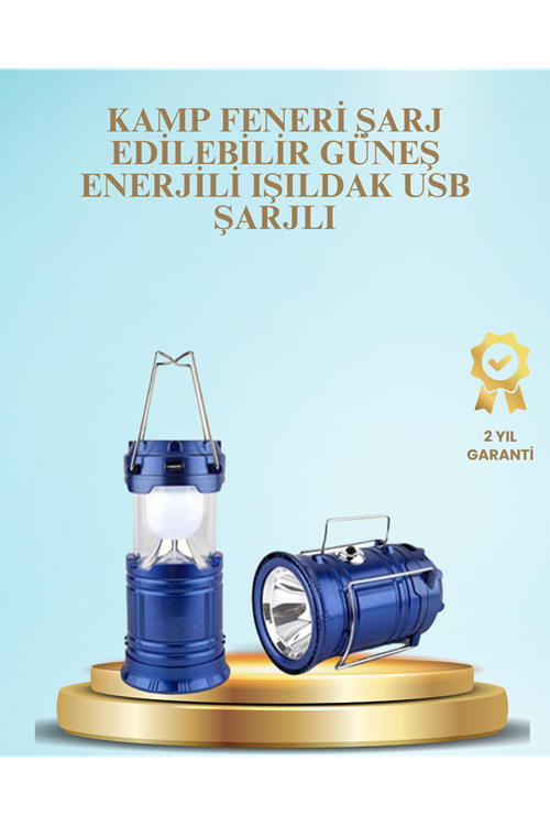 Güneş Enerjili Kızaklı Şarjlı Büyük Boy Kamp Feneri – USB Çıkışlı, Katlanabilir, Çok Fonksiyonlu
