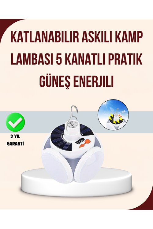 Katlanabilir Güneş Enerjili LED Kamp Lambası USB Şarjlı