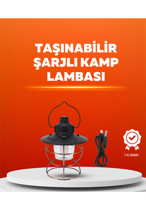 4 Fonksiyonlu Dekoratif Kamp Lambası – Tungsten Ampul, USB Çıkışlı