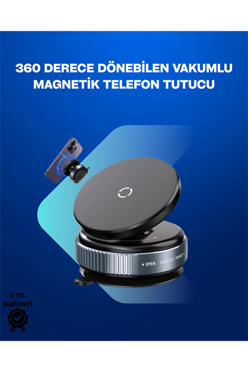 Güçlü Manyetik Tutuşlu 360° Döner Araç Telefon Tutucu – Vakumlu Montajlı